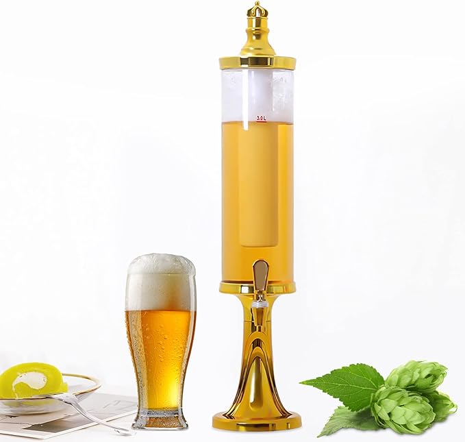 3L Drink Tower Beverage Dispenser, Clear Beer Tower with LED Colorful Shinning Lights & Ice Tube, Drink Dispenser for Part...