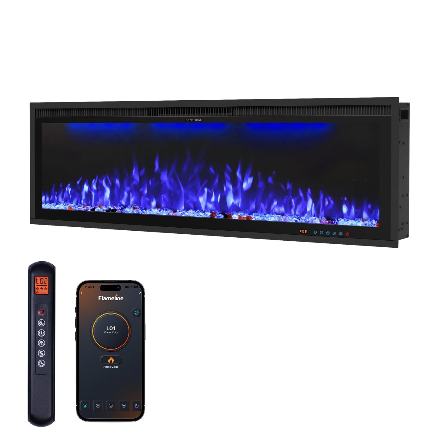 48" WiFi Electric Fireplace Insert, Ultra-Narrow Bezel Fireplace Heater with APP Control, 3 Top Light Colors, 13 Flame & Fuel Bed Colors, 9H Timer, Recessed/Wall Mounted, 750/1500W, Black