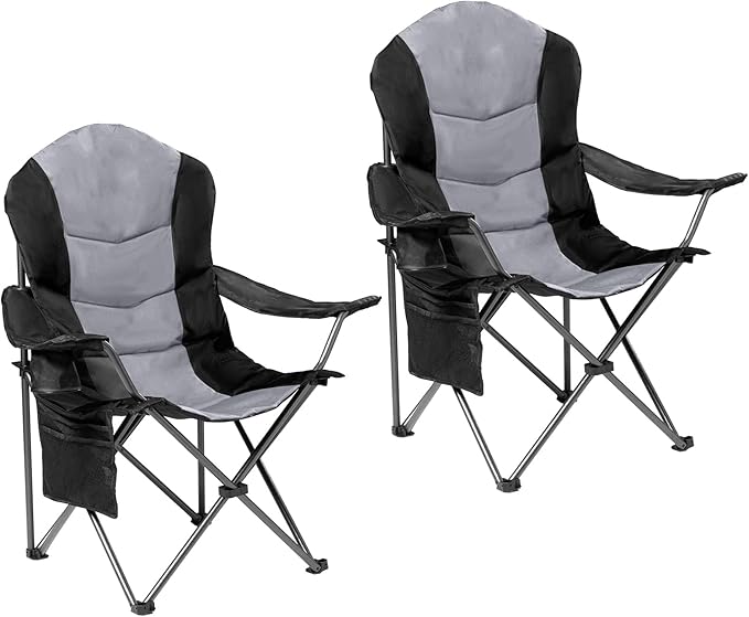 Foristrail 2 Pack Folding Camping Chairs for Adults - High Back Padded Outdoor Lawn Chairs with Lumbar Support & Cup Holde...