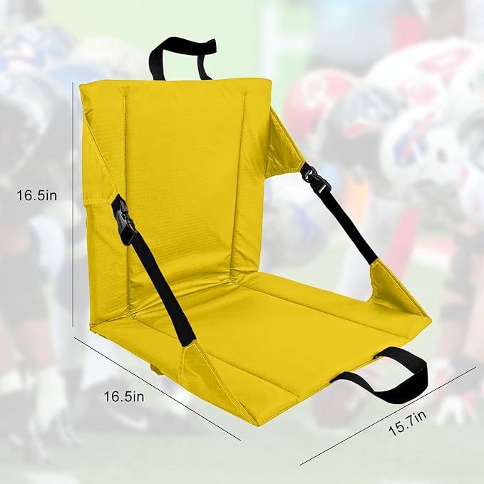 LynsaTac Folding Stadium Seat Cushion with Backrest, Portable Bleacher Pad for Camping, Fishing,15.8'' x 16.5'',Lightweight Chair with Backrest for Outdoor Sports and Concerts (Yellow)