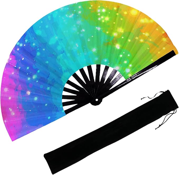 YKuzLx 13‘’ Large Rave Fan for Men Women, Rave Essentials, Decorative Folding Hand Fan for Party, Home Decoration, Gift, M...