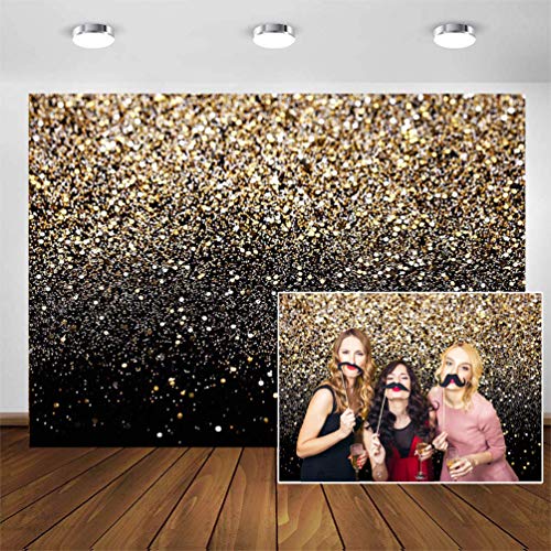 CYLYH 7X5ft Black and Gold Backdrop Golden Spots Backdrop Vintage Astract Glitter Background Wedding Adult Baby Children H...