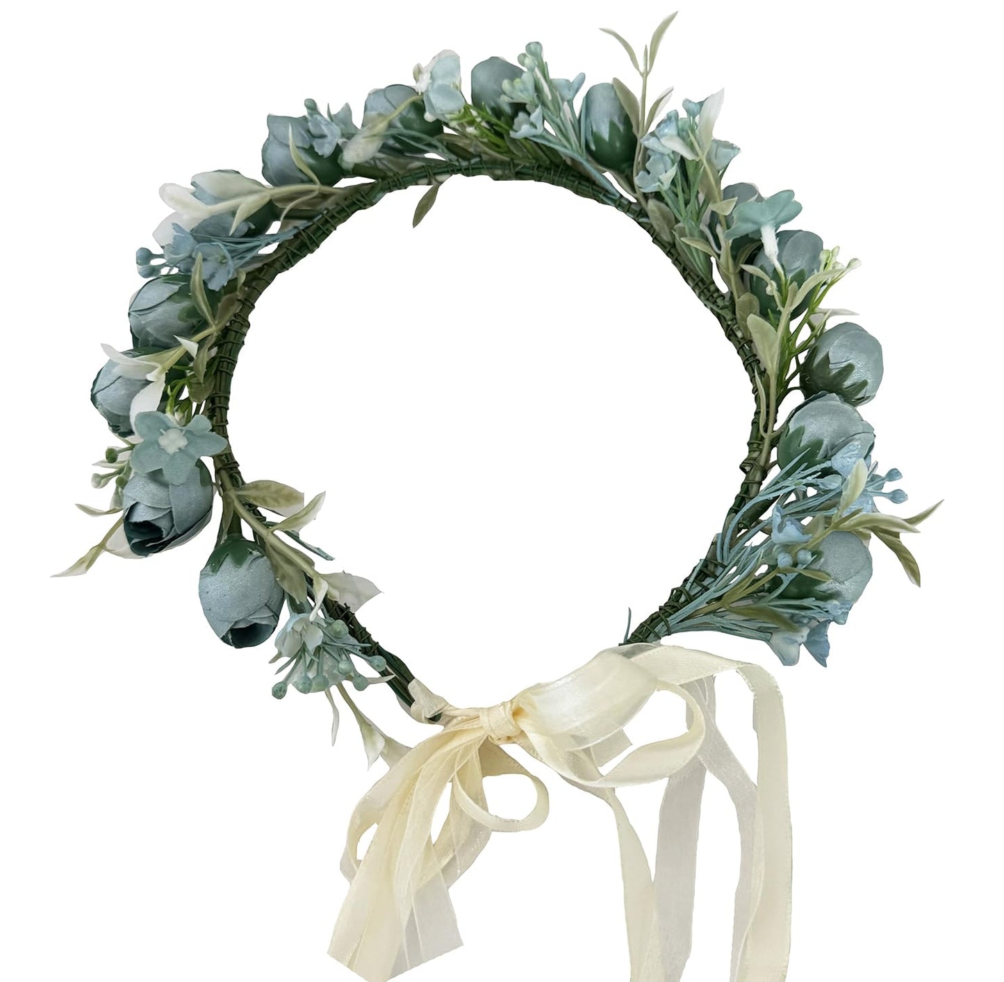 DreamLily Girls Camellias Flower Crown Birthday Photo Pops Hair Wreath Wedding Festival Floral Headpiece XM11 (Blue)