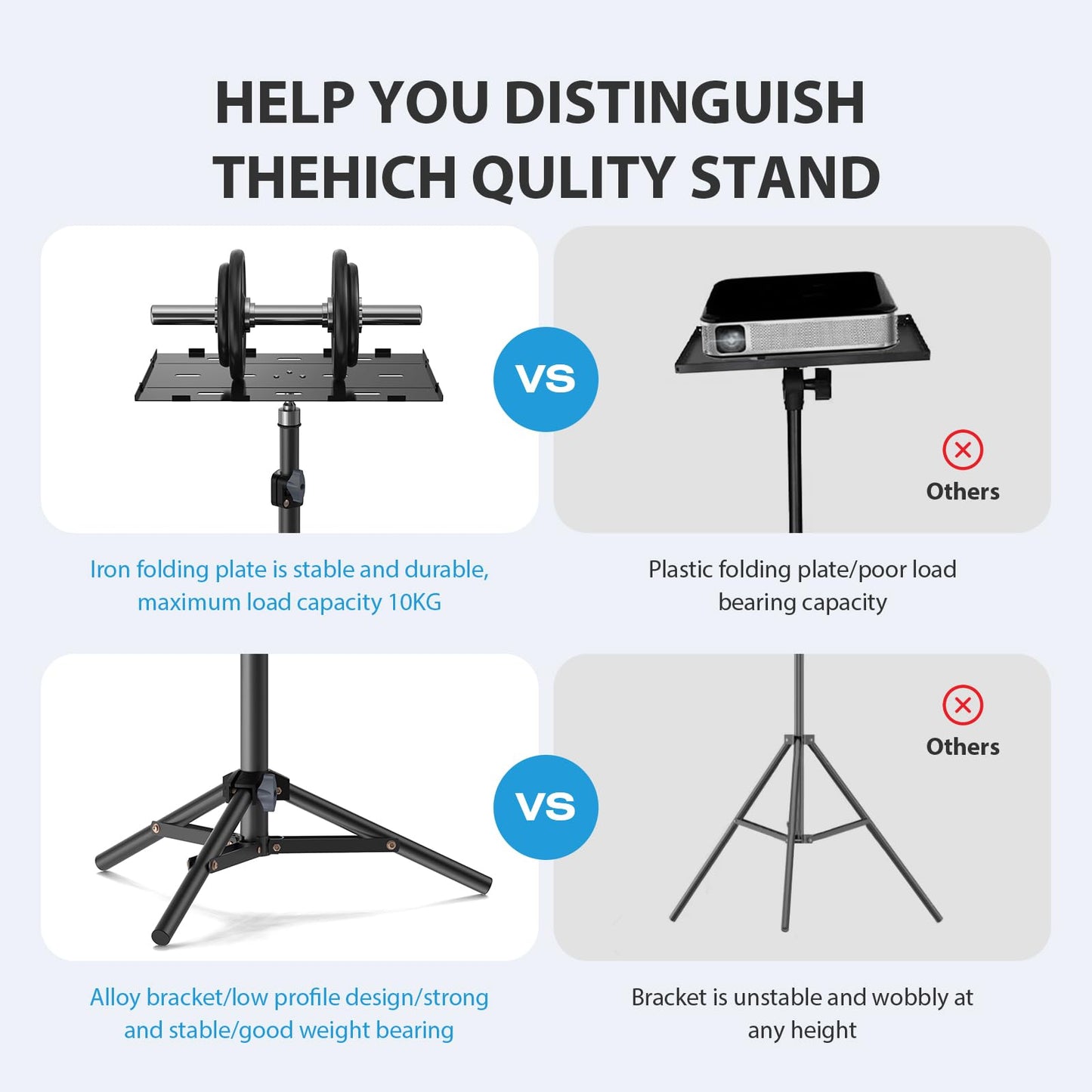 LEORFI Projector Stand Tripod, Laptop Tripod Stand, Foldable Portable Projector Floor Mount, Height Adjustable from 17.7" to 45.2", with Folding Plate, Capacity 22lb, for Outdoor Movies, Home, Office