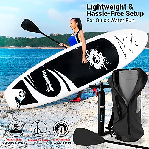 SereneLife Inflatable Stand Up Paddle Board (6 Inches Thick) with Premium SUP Accessories & Carry Bag | Wide Stance, Botto...