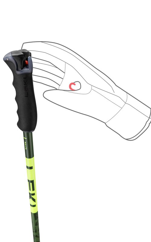 LEKI Detect S Lightweight Aluminum Ski Poles for Alpine Skiing - Olivgreen-Darkolive-Neonyellow - 135 cm