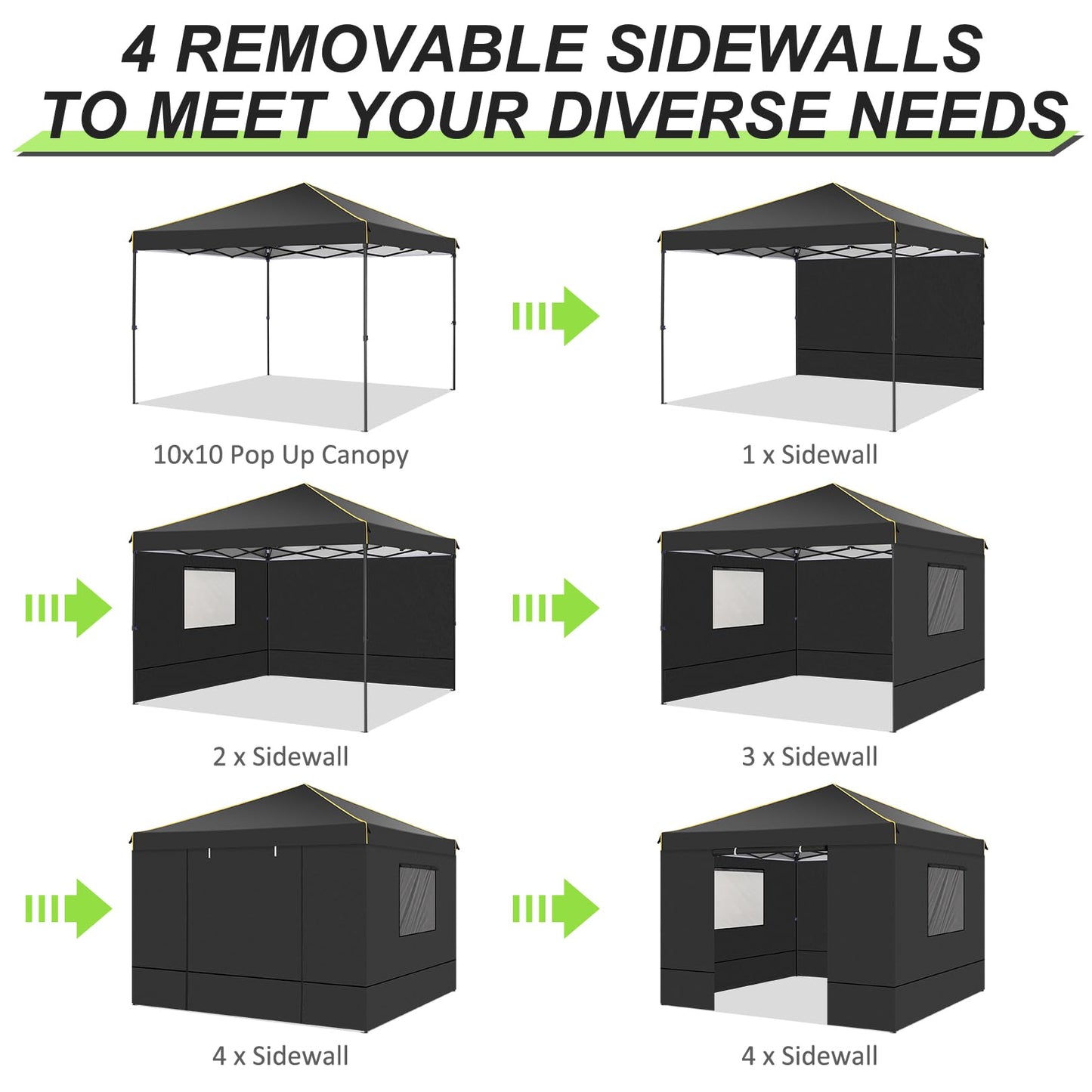 COBIZI Canopy Tent, 10x10 Pop Up Canopy Tent with Sidewalls and Roll-up Ventilated Windows with Mosquito net, Ez Outdoor Commercial Instant Gazebo Tent for Party Waterproof with Carrybag