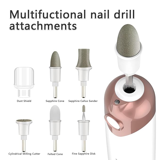 Professional Manicure Pedicure Kit, Electric Nail File Set, Cordless Electric Nail Drill Machine, 5 Speeds Hand Foot Care Tool for Nail Grind Trim Polish(White)