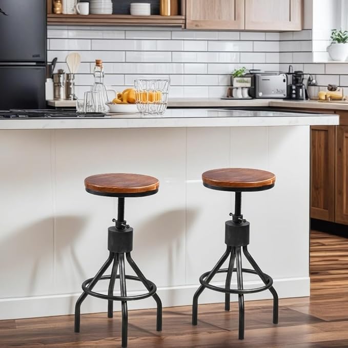 BOKKOLIK Set of 2 Industrial Bar Stool-Vintage Counter Dining Chair-Swivel Stools-Tall Height Adjustable 22-33"