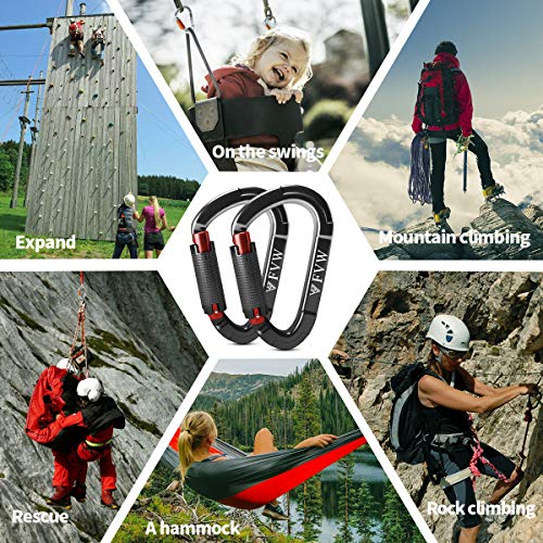 FVW Auto Locking Rock Climbing Carabiner Clips,Professional 25KN (5620 lbs) Heavy Duty Caribeaners for Rappelling Swing Re...