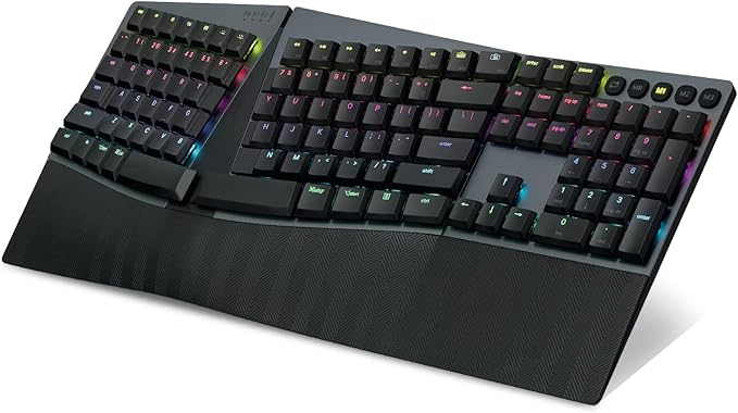 Perixx PERIBOARD-835BR Wireless Ergonomic Mechanical Keyboard - RGB Backlit - Low-Profile Brown Tactile Switches - Multi-D...