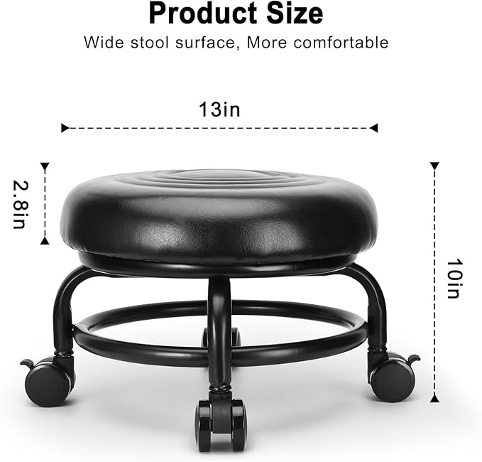 LWADALN Low Height Rolling Stool Low Roller Stool PU Leather Comfortable Chair, Modern Low Rolling Stool for Home Office Garage Shop
