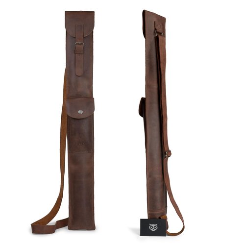Hide & Drink, Rustic Billiard/Pool Cue Flat Case, Stick Carrying Bag with Adjustable Strap, Full Grain Leather, Handmade, Bourbon Brown
