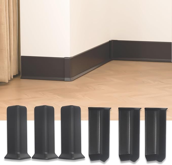 GAMZAU Baseboard Corner Blocks 4inch Height, Self Adhesive 3 Inside + 3 Outside Corners-Connector Between The Cove Base Wall Base Rubber Moulding Trim, Perfect Match for Our S100 Baseboard(Black)