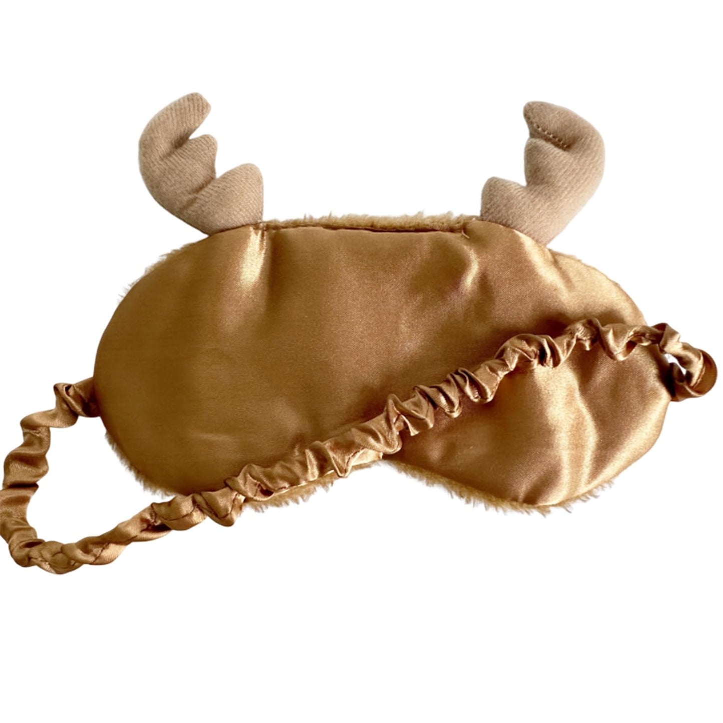JRINYE Cute Reindeer Plush Sleep Mask - Soft Fluffy Eye Cover Blindfold for Kids, Girls and Adults - Brown