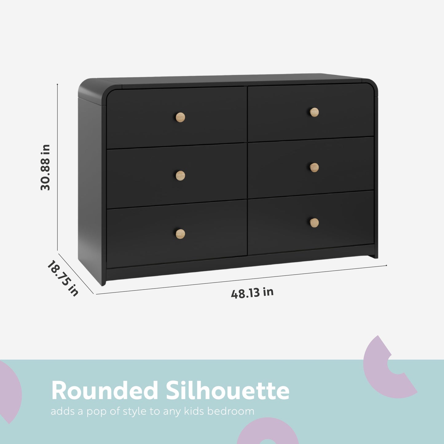 STORKCRAFT Santos 6 Drawer Bedroom Dresser (Black & Natural) – GREENGUARD Gold Certified Dresser for Kids Bedroom with Interlocking Drawer System