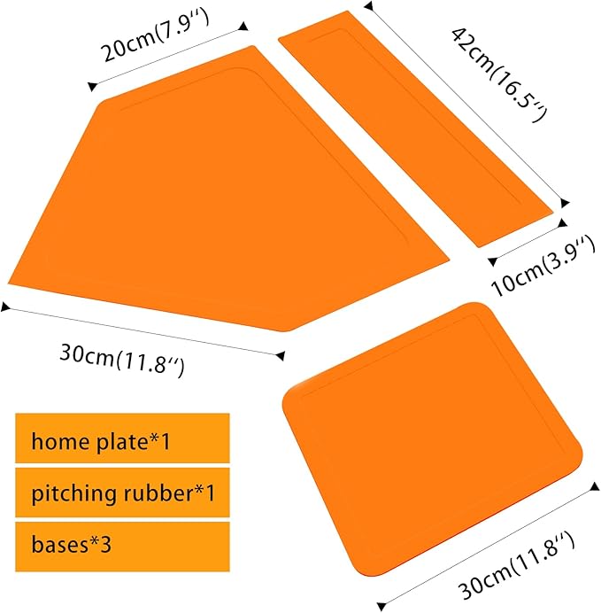 BIYQFCR Baseball Home Plate & Base 5-Piece Set – Ractice Training Equipment for Baseball, Softball, Kickball – 3 Base Plates, 1 Home Plate, 1 Pitcher’s Plate – Backyard, Field Use