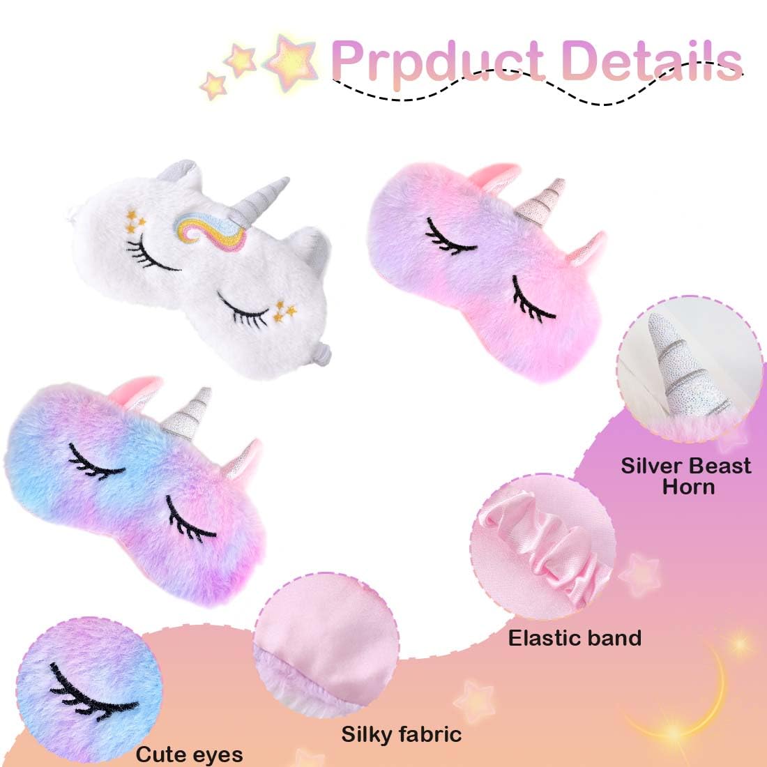Sleep Mask for Kids Girls,3Pack,Unicorn Sleep Mask,Cute Animal Eye Mask for Princess Sleeping,Night Blindfold Bed Eye Covers