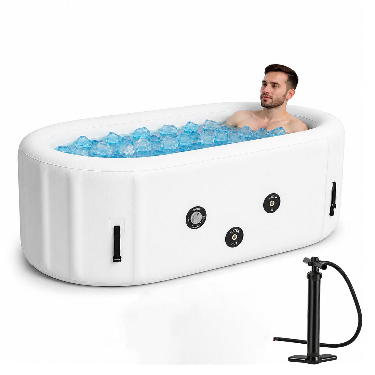 SWRORDAWN Upgrade 179 Gal XXL Ice Bath Tub Fits Tall 6'7" Athletic,Water Chiller Compatible Cold Plunge Tub for Recovery,5-Layer Portable Inflatable Ice Bathtub with Lid for Indoor Outdoor Use,Black