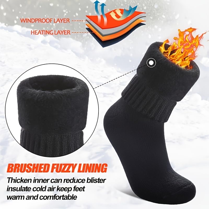3 Pairs Black Socks for Men Thermal Socks for Men Extreme Cold Weather, Black Sock with Elastic Ribbed Cuff, Machine Washa...