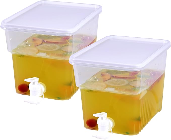 AiSmRu 2 Pcs 1.3 Gallon Fridge Beverage Drink Dispenser with Spigot, Slim Plastic Water Dispenser Cold Drink Dispenser Lea...