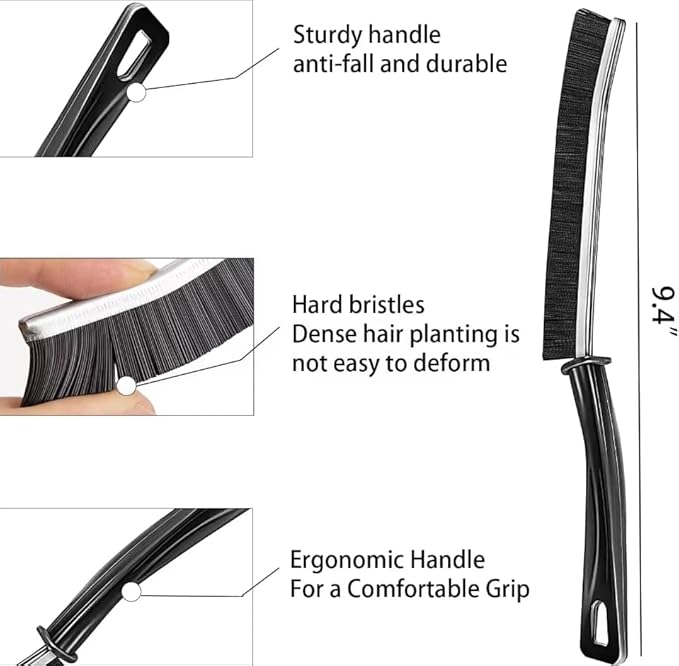 Generic Crevice Cleaning Brush - 2 Pack, Bathroom Gap Cleaning Brush, Hard Bristle Brush for Cleaning, Multifunctional Gap Brush, for Blind, Baseboard, Fan, Window or Sliding Door Track, Black
