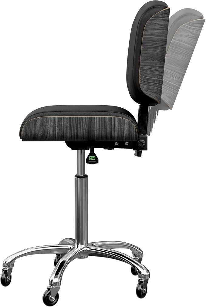 Spa Numa Bentley Beauty Esthetician Nail Salon Stool Rolling Chair with Adjustable Backrest, Flat Square Seat, Metal Bar, Vegan Leather Upholstery for Beauty Exam Office and Home - 1071 (Black)