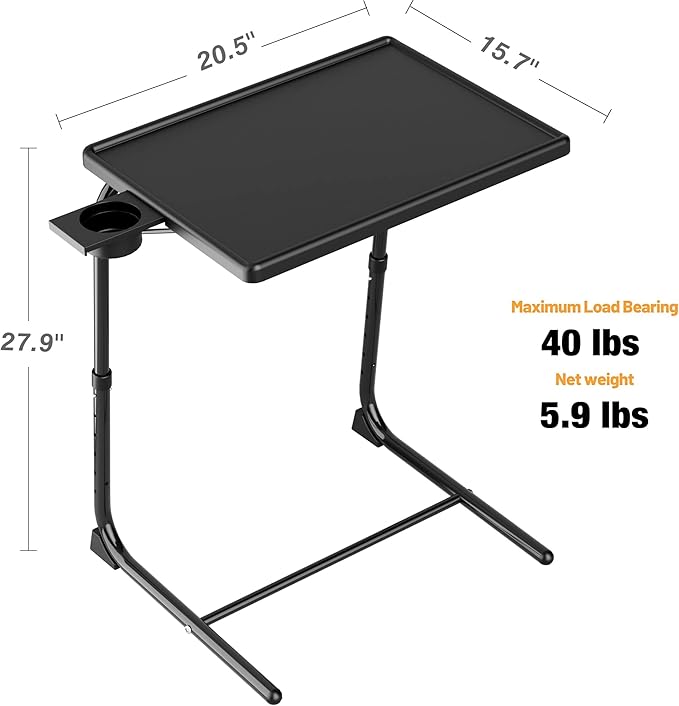 Allpop TV Tray Table, TV Dinner Tray for Eating Set of 2, Adjustable Folding Laptop Table with 6 Heights & 3 Tilt Angles, Cup Holder on Couch & Bed, Black | for Eating, Adjustable, Folding, 6 Heights, 3 Tilt Angles, Cup Holder