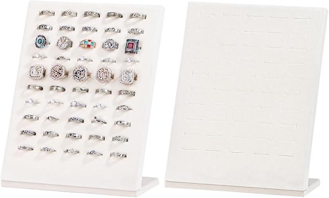 NobleKey 50 Slots Ring Holder Stand, Velvet Ring Display Board for Selling, L-Shape Ring Earring Display Ring Jewelry Pad ...