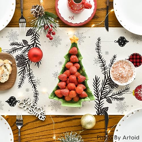 Artoid Mode Red Pine Trees Merry Christmas Table Runner, Winter Xmas Holiday Kitchen Dining Table Decoration for Home Part...