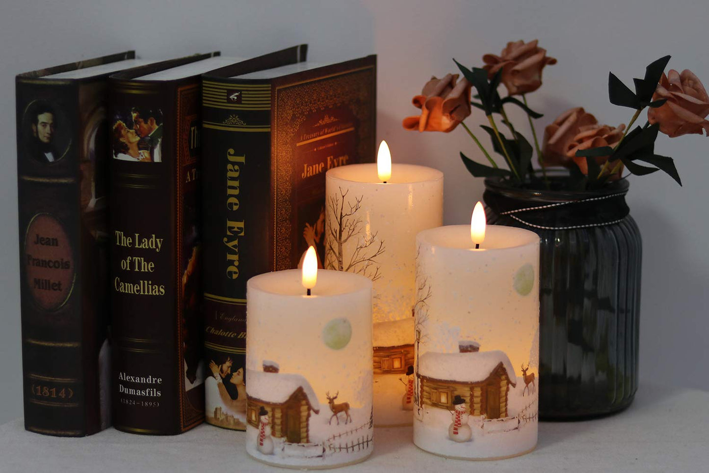 Dromance Christmas Flameless Led Flickering Candles Battery Operated With 10-Key Remote And Timer Realistic 3D Wick White Real W