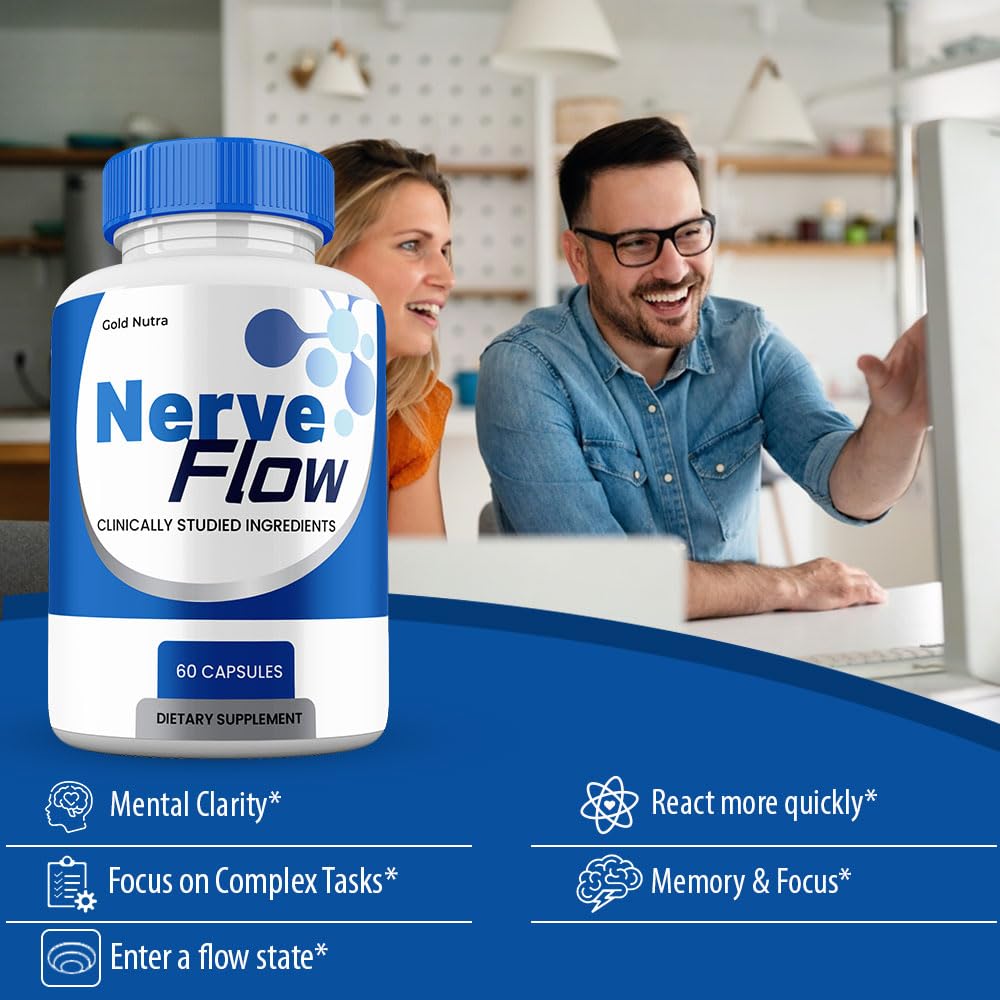 Nerve Flow Supplement Pills, NerveFlow All Natural Nerve and Cognitive Supplement Pills, 2 Month Supply (2 Pack)