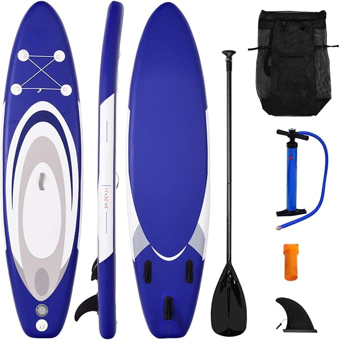 GOFLAME 11' Inflatable Stand up Paddle Board Adjustable Paddle, Leash, Pump and Backpack,Surfboard SUP Board with Pump Rep...