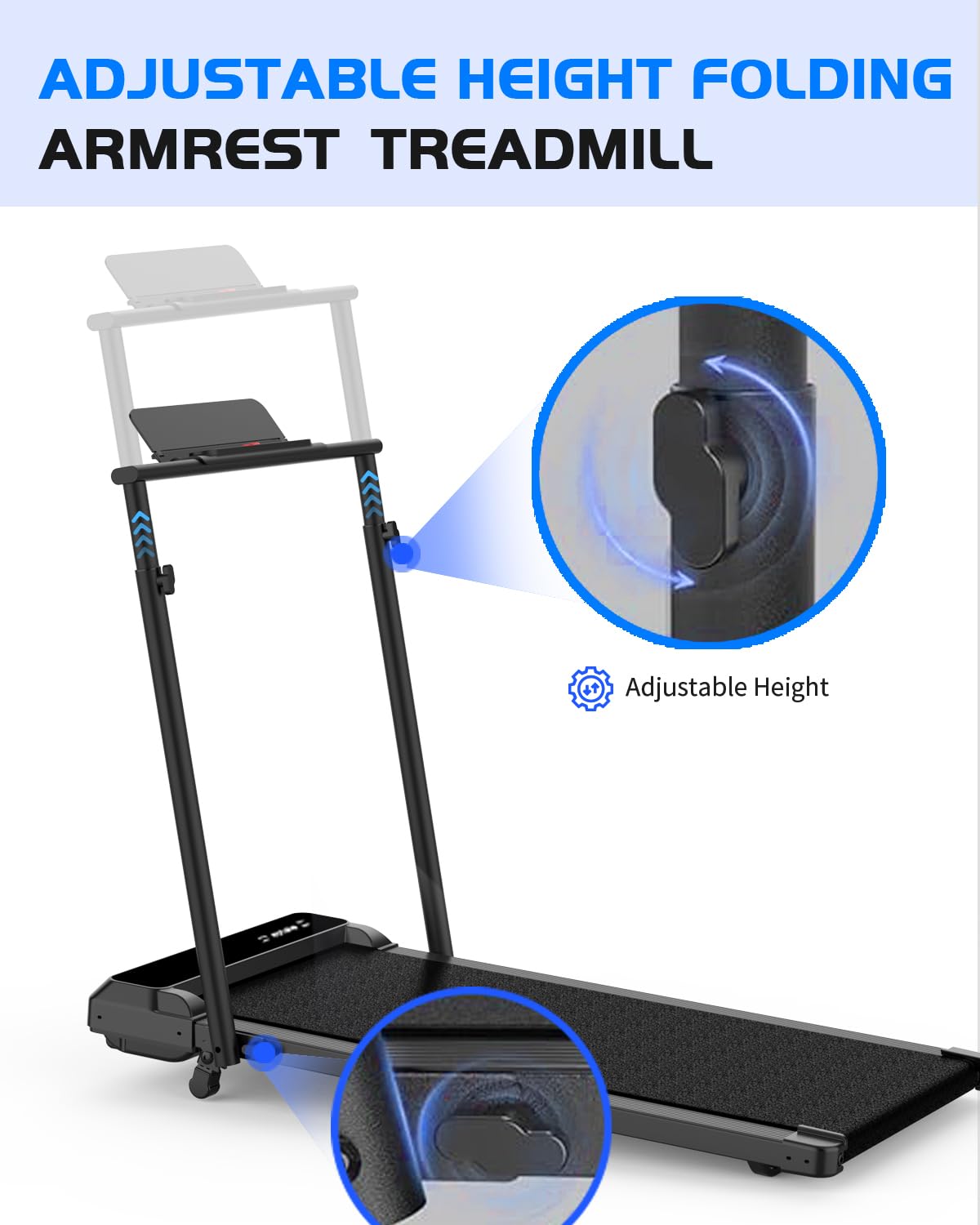 Ueadcm Walking Pad with Adjustable Handle Bar, Walking Pad Under Desk Treadmill with Remote Control and LED Display, 3 in 1 Foldable Treadmill for Home and Office, 2.5 HP Walking Pad with Incline