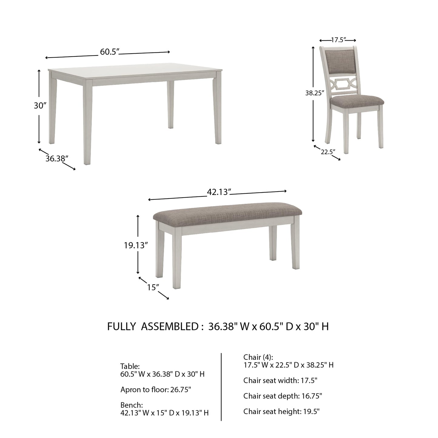Signature Design by Ashley Erinberg Casual Dining Table with 4 Armless Upholstered Chairs and Bench, Set of 6, White & Light Gray