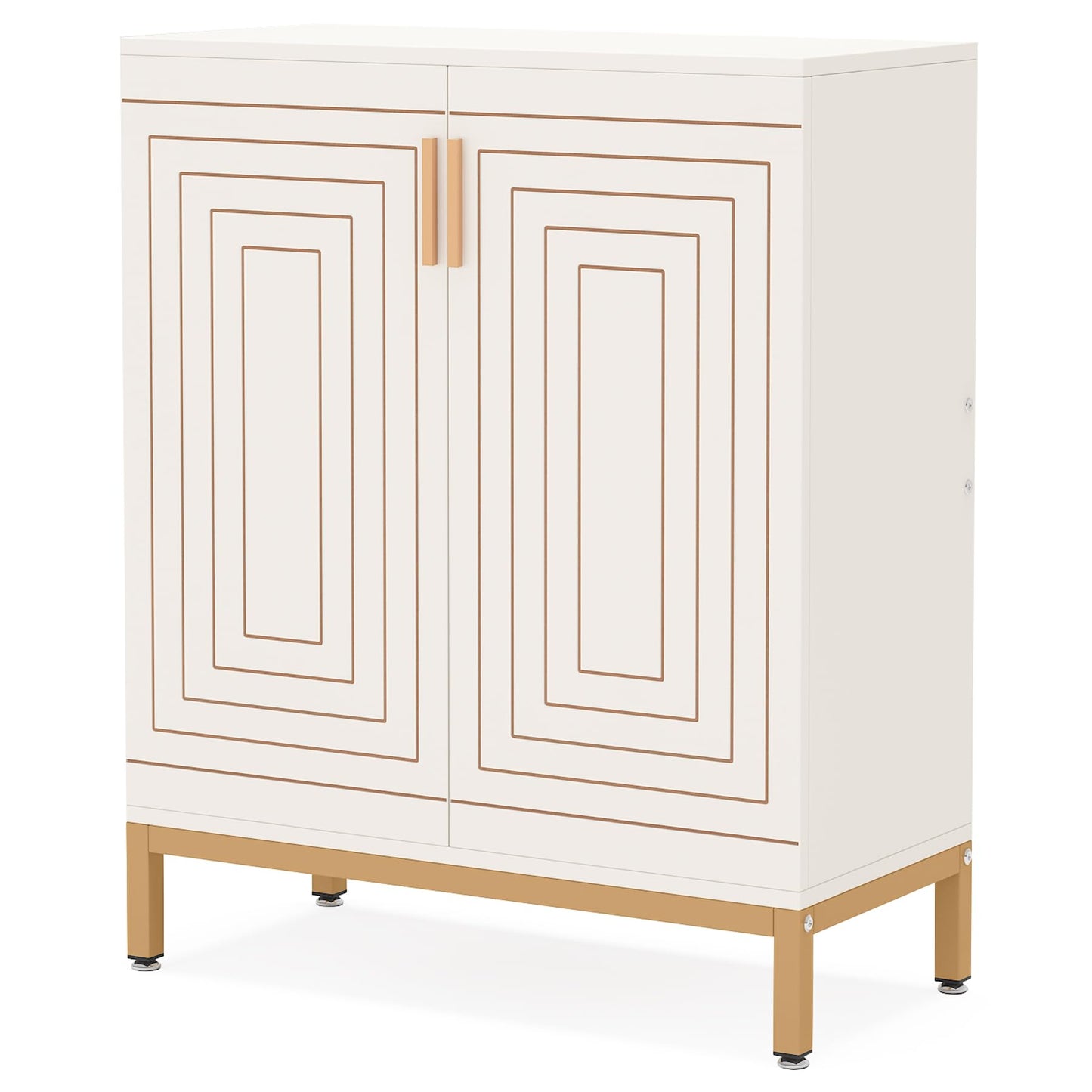 Tribesigns Shoe Cabinet with Doors, 20 Pairs Entryway Shoe Storage Cabinet with Shelves, 5-Tier Modern Free Standing Shoe Racks Storage Organizer for Closet, Living Room, Bedroom (White/Gold)