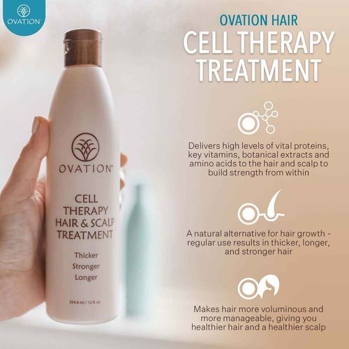 Ovation Hair 3-Step Bundle for Dry, Color-Treated Hair - with Moisture Shampoo, Cell Therapy Hair Growth & Healthy Scalp Treatment, Color Conditioner - Brighten, Nourish, & Hydrate Dyed/Bleached Hair