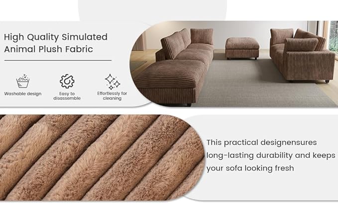 WJShome Cloud Couch Modular Sectional Sofa,118" Oversized 5 Seater Convertible Sofa,V Shaped Plush Couch for Living Room,Comfy Wide Seat Couches,Covers Washable&Replaceable-Brown