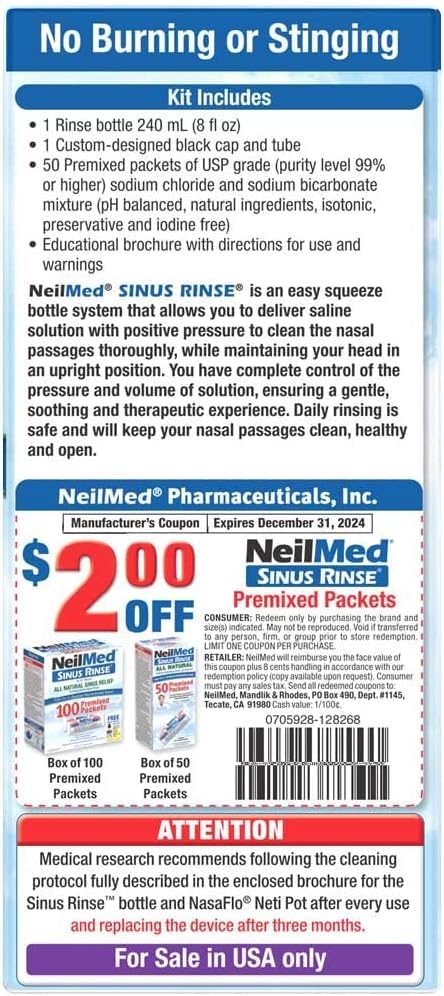 NeilMed Sinus Rinse - A Complete Sinus Nasal Rinse Kit, 50 Count (Pack of 2)