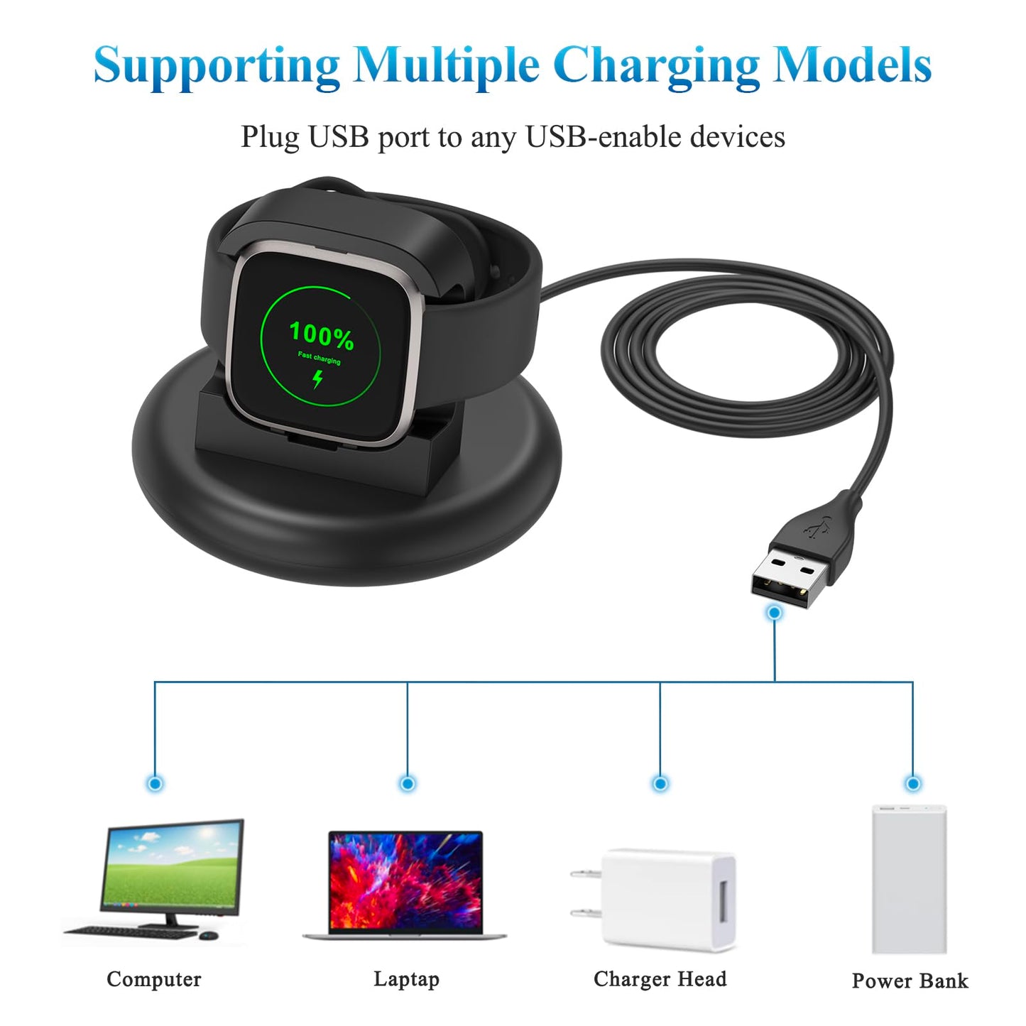 Vancle Charger For Fitbit Versa 2 (Only), Anti-Slip Charging Stand Dock With 4.1Ft Usb Cable Cord For Fitbit Versa 2 Smartwatch