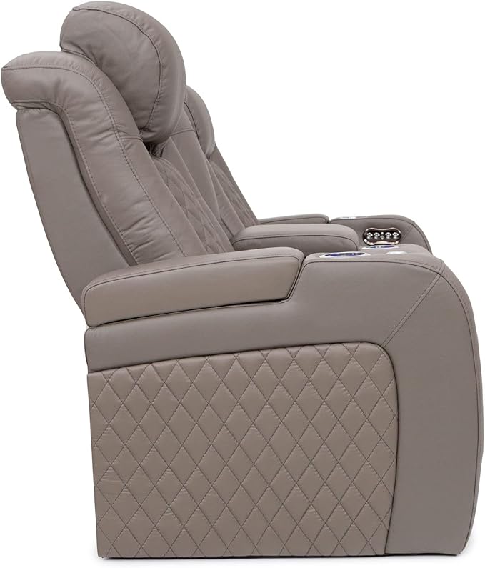 Seatcraft Anthem Italian Leather Loveseat w/Storage Console, Living Room, Power Headrest, Power Recline, Gray