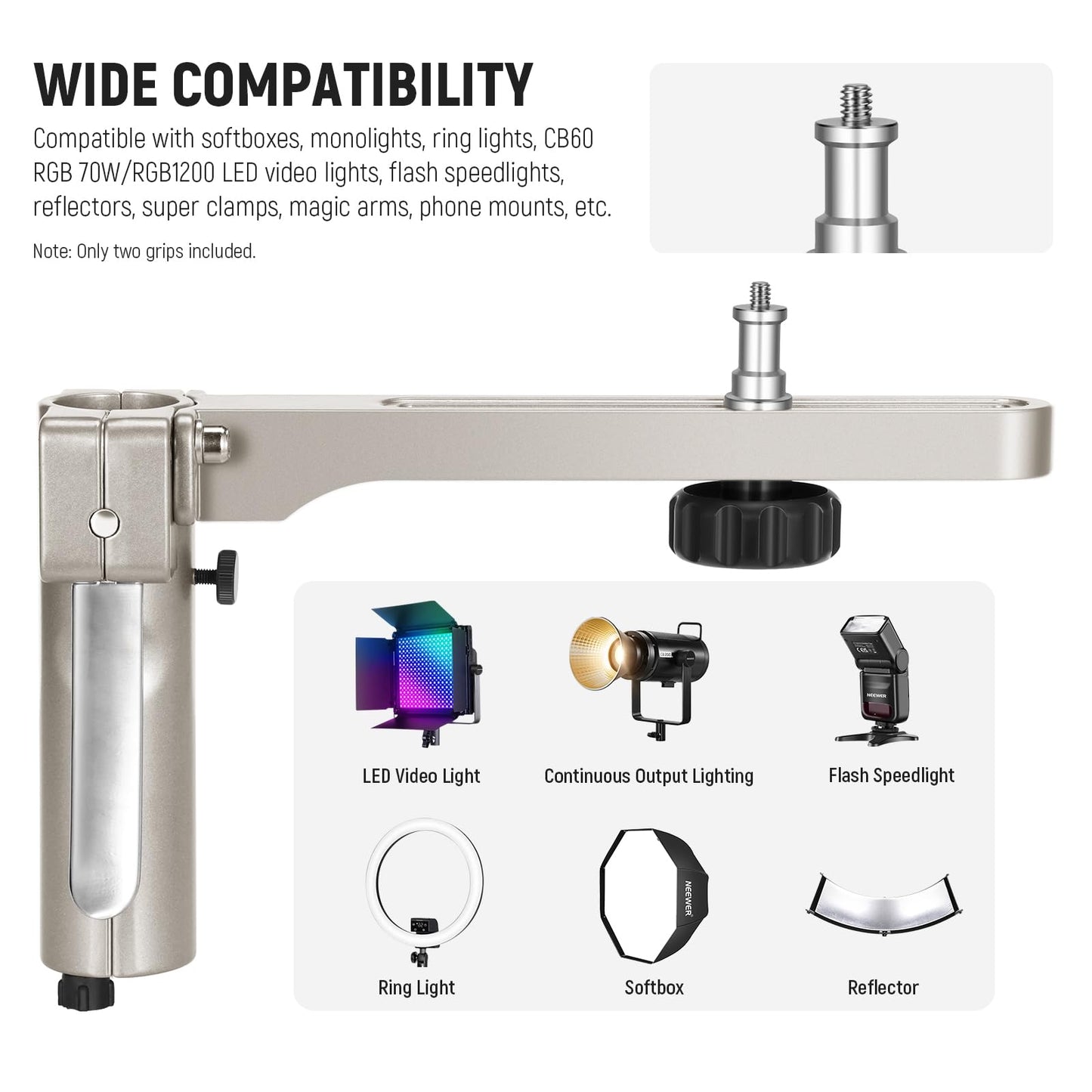 NEEWER 6.5ft/198cm Stainless Steel Light Stand, Heavy Duty Tripod Stand with Caster Wheels, 2 Sliding Arms with Pistol Grip, Folding Leg for Photography Softbox Monolight, Max. Load 35lb/16kg, ST198SS