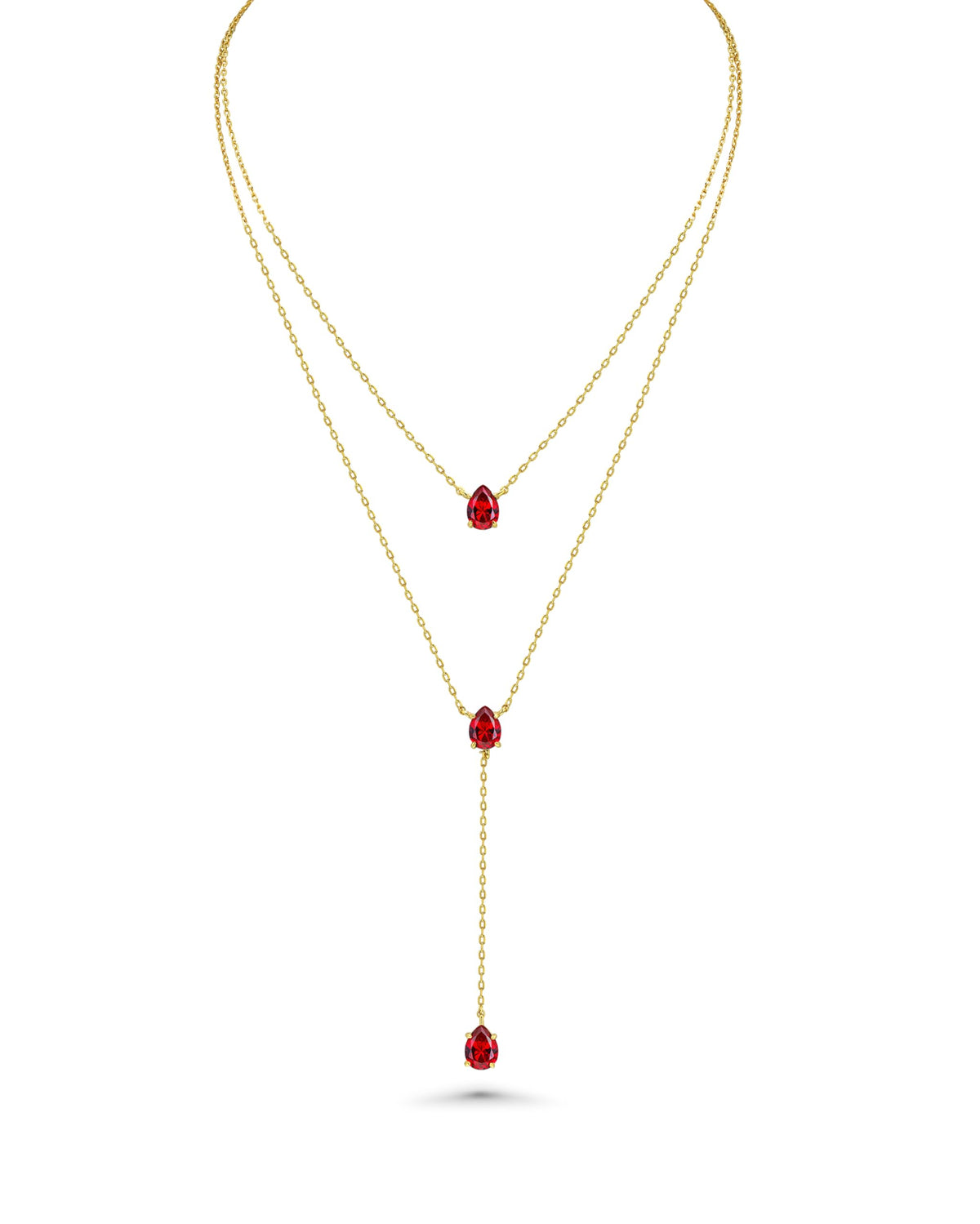 Long 18K Gold Plated Blue Green Red Layered Pendant Necklace For Women (Emerald, Ruby, Seafoam, Sky, Sapphire), Dainty Birthstone Necklace, Statement Necklace Jewelry Gifts.