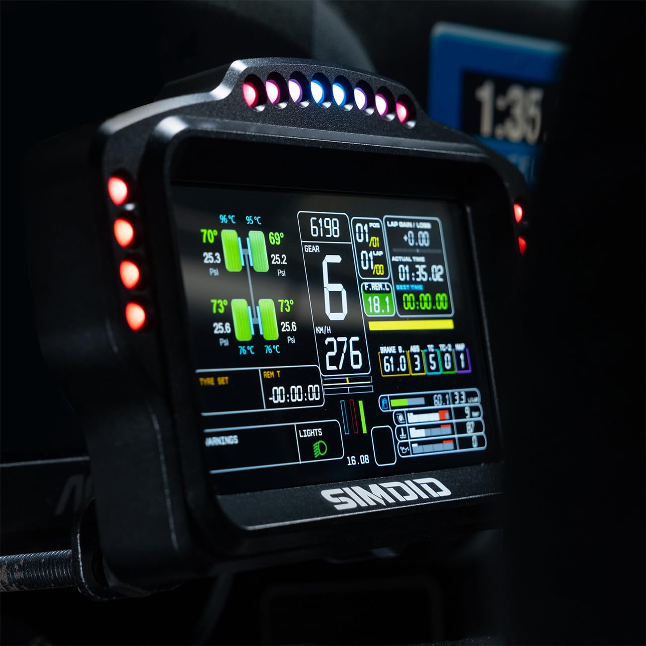 DV480 Pro V5 SimRacing Dashboard-DDU-Display Sim Racing Dash with 5" Screen & 16 RGB LEDs for Simulation Racing Games Accessories include Bracket for Wheel Base, Compatible with all DD bases