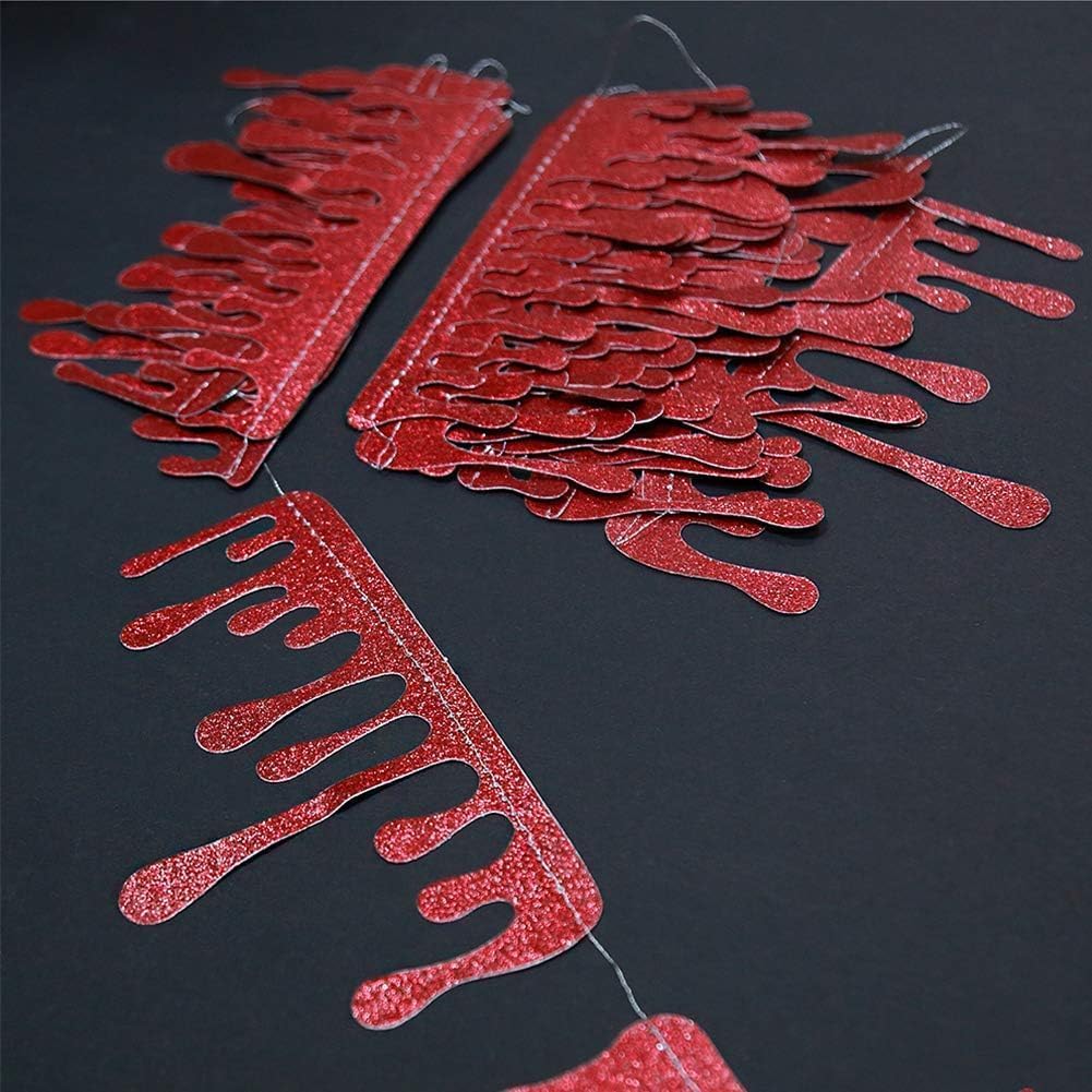 Cheerland Glitter Red Blood Drop Garland Vampire Party Decorations Vampire Diaries Birthday Decorations Bloody Decor Flag Banner Hanging Horror Movie Theme Creepy Murder Spooky Bday Party Supplies