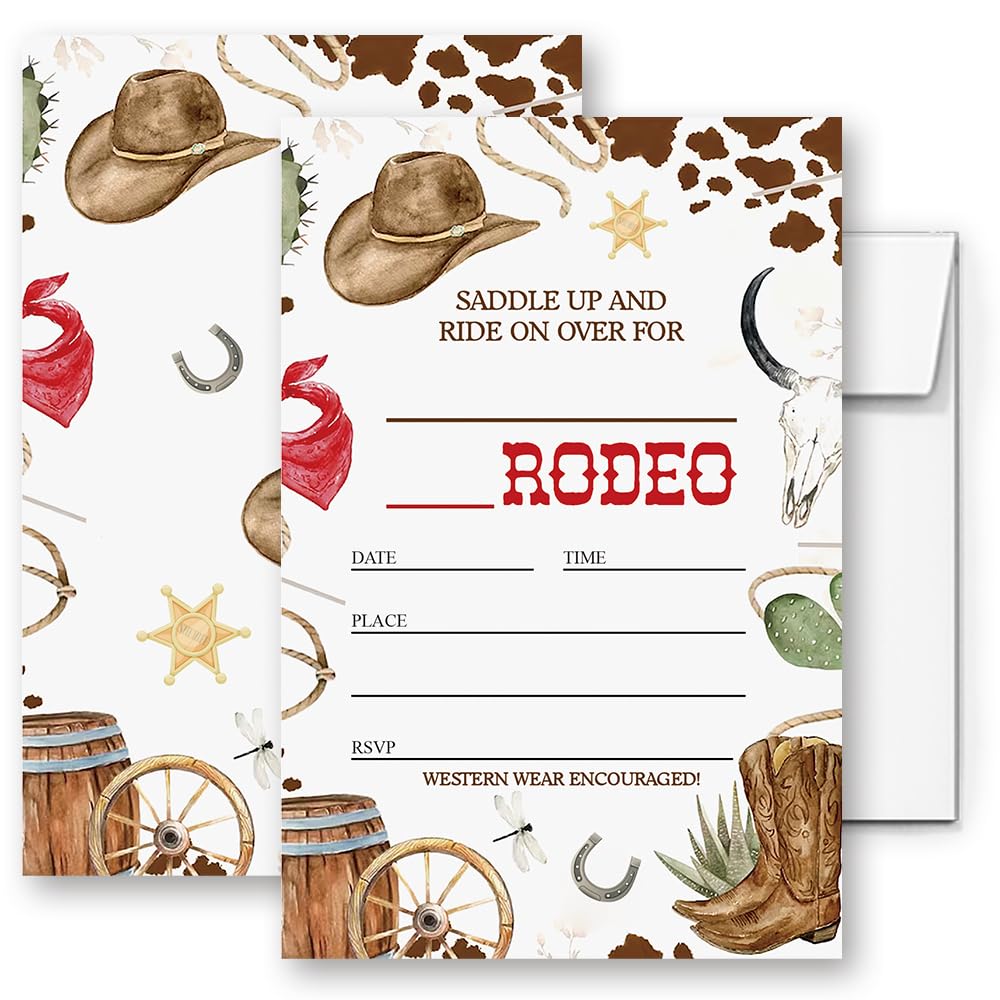 LoaHak Wild West Cowboy Birthday Decorations, Cowboy Party Celebration, Cowboy Invitations For Birthday. (087)