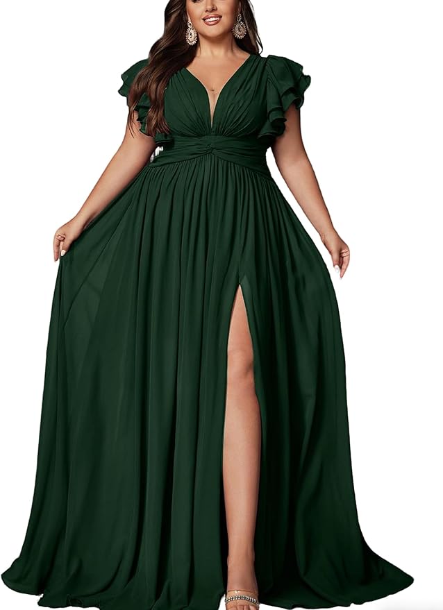 VOUIAO Women's Plus Size Bridesmaid Dresses Chiffon Wedding Guest Summer Maxi Dress Elegant Prom Evening Party Cocktail Gown