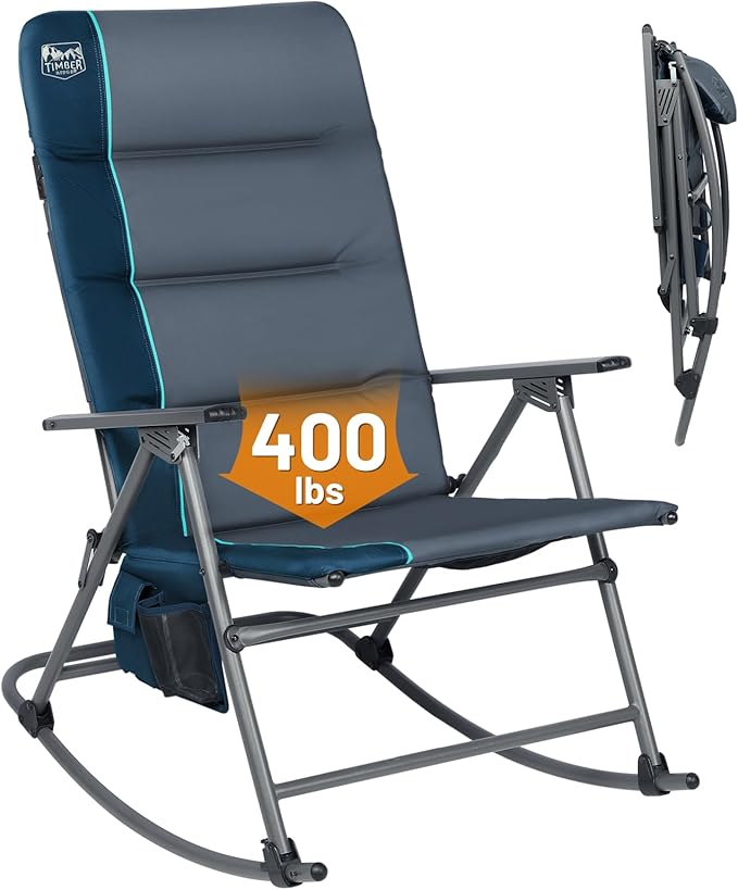 Timber Ridge Oversized Folding Rocking Camping Chair, Padded Outdoor Rocker with High Back, Portable Outdoor Chair for Pat...