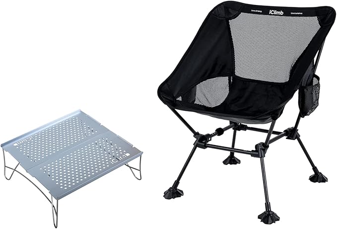 iClimb 1 Anti-Sinking Large Feet Chair and 1 Solo Mini Folding Table Bundle, Ultralight Compact for Solo Adult Outdoor Bac...