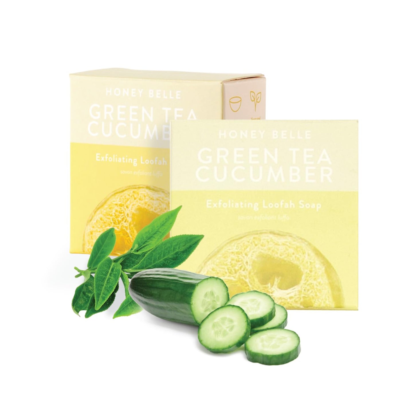 Honey Belle Green Tea Cucumber Exfoliating Loofah Soap 2-Pack - Exfoliating Bar Soap with Loofah Inside - Cleansing, Moisturizin